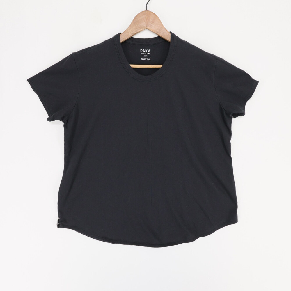 Paka T Shirt Womens XXL Black Organic Pima Alpaca Short Sleeve Crew Neck